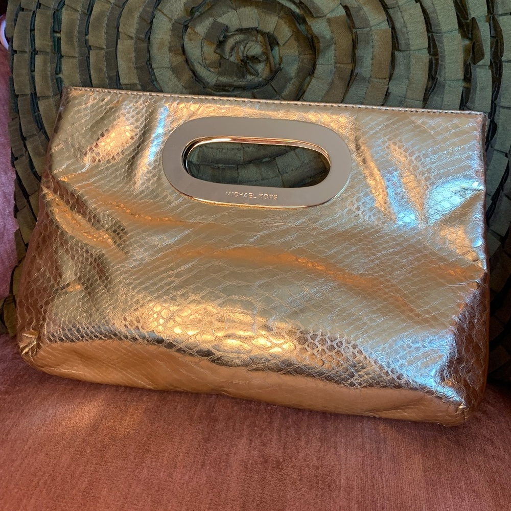 Michael Kors Metallic Python-Embossed Clutch - image 1